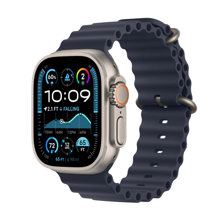 Apple Watch Ultra 2 GPS + Cellular 49mm Smartwatch, Sports Watch with Natural Rugged Titanium Case with Navy Ocean Band. Fitness Tracker, Precision GPS, Extra-Long Battery Life