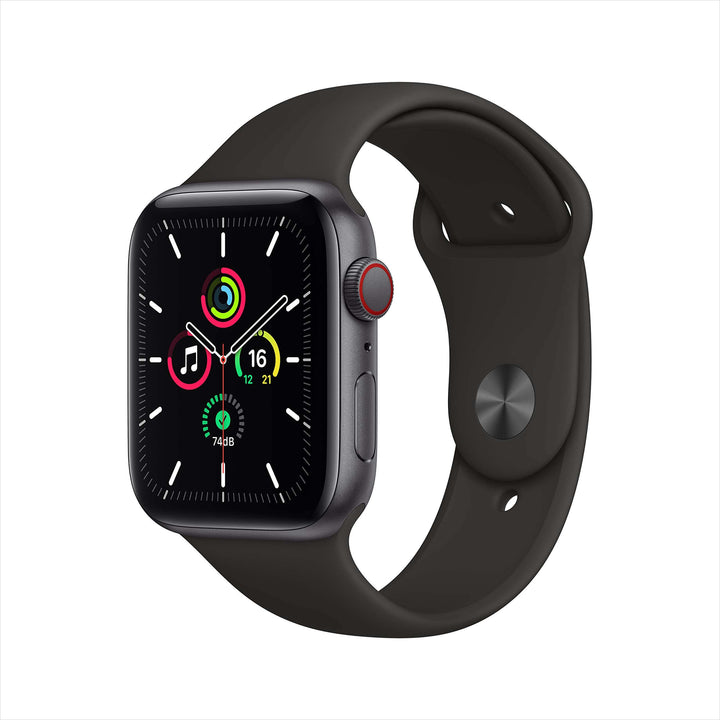 Apple Watch SE (GPS + Cellular, 44 mm) - Space Grey Aluminium Case with Black Sport Band (Renewed)