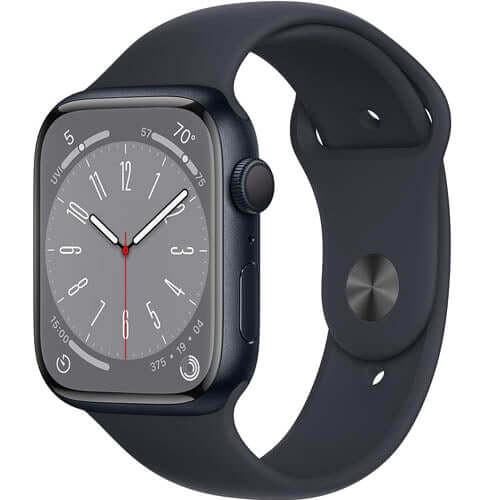 Apple Watch Series 8 (GPS 45mm) Smart watch - Midnight Aluminium Case with Midnight Sport Band - Regular. Fitness Tracker, Blood Oxygen & ECG Apps, Water Resistant